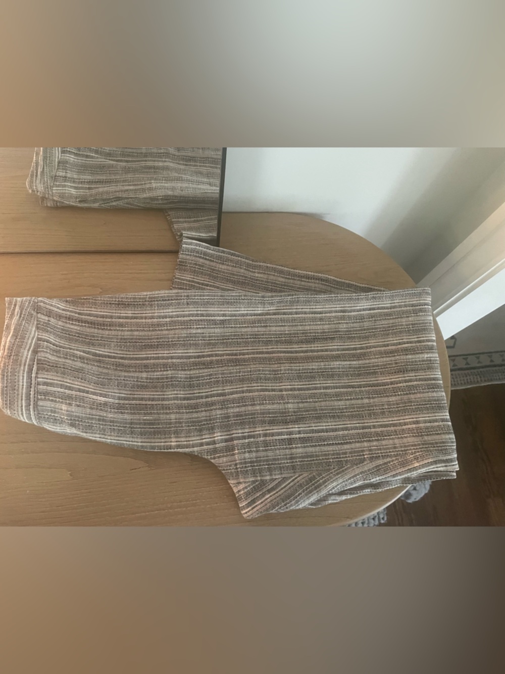 Coldwater Creek Gray and Cream Striped Elastic Waist pants S linen blend